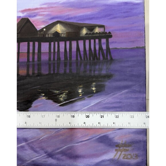 Realism Oil Painting Original Sunset On The Dock 24”x18” Unframed Signed - Picture 6 of 8
